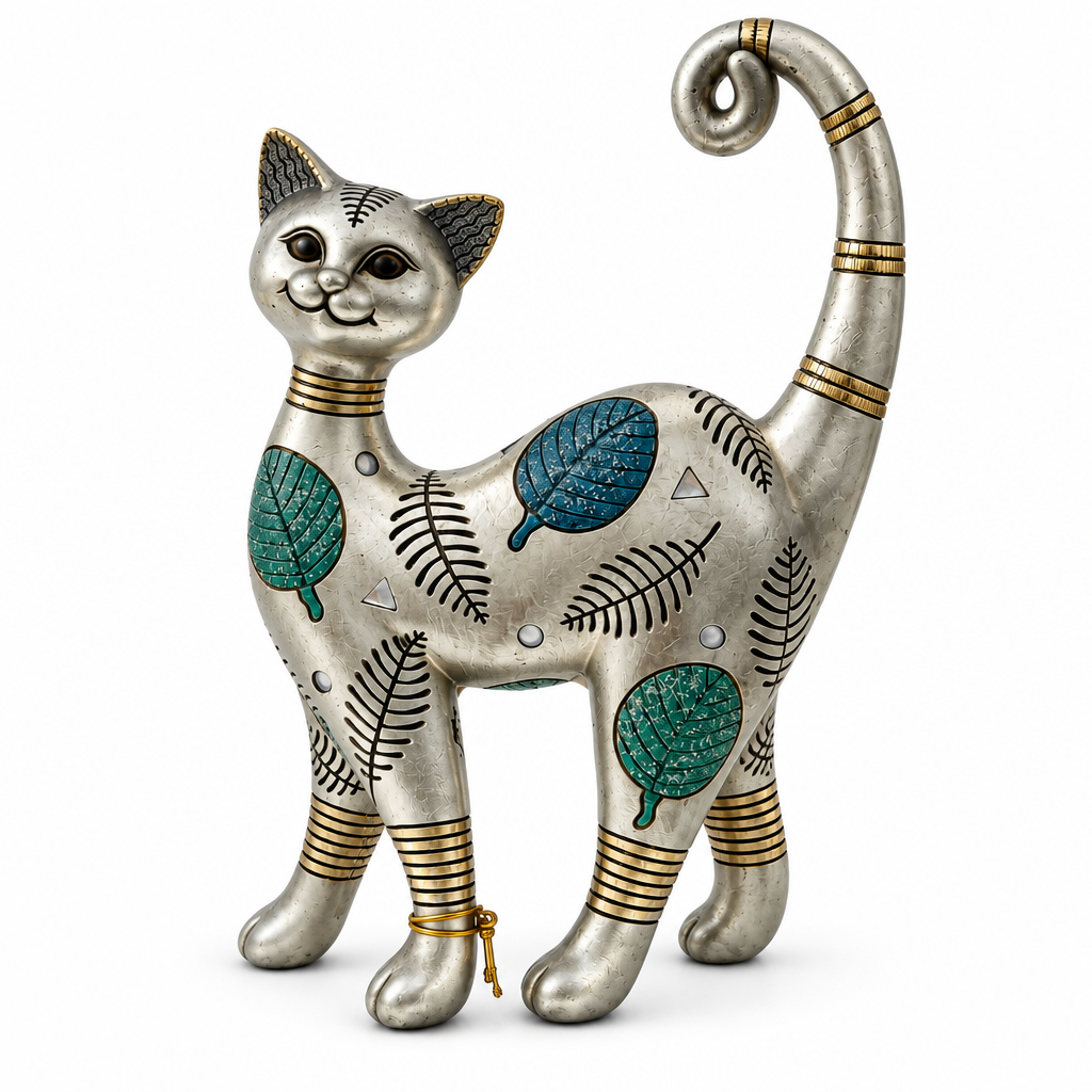 Gato decorativo plateado, segundo ángulo