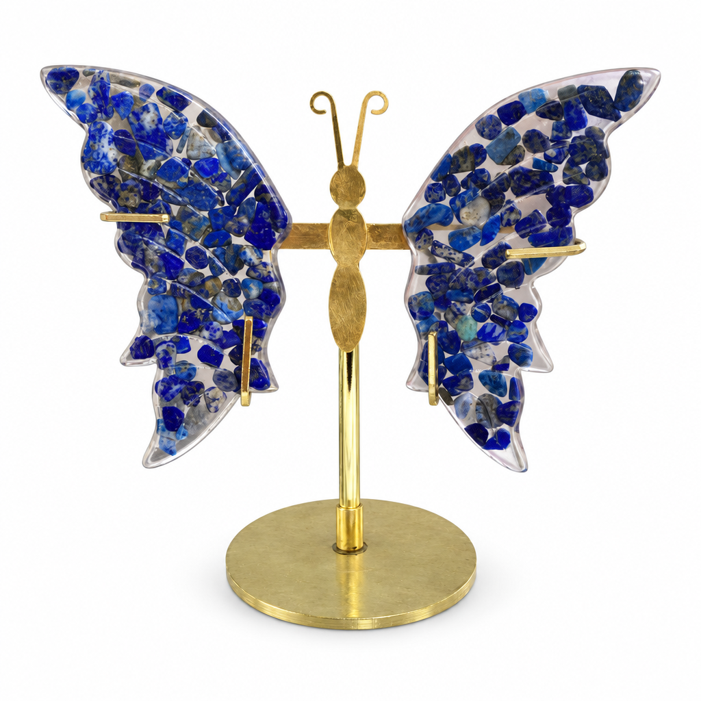 Mariposa de resina con lapislázuli