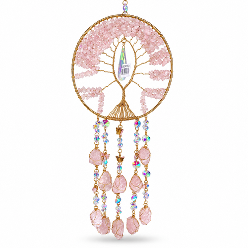 Atrapasol árbol de la vida de cuarzo rosa