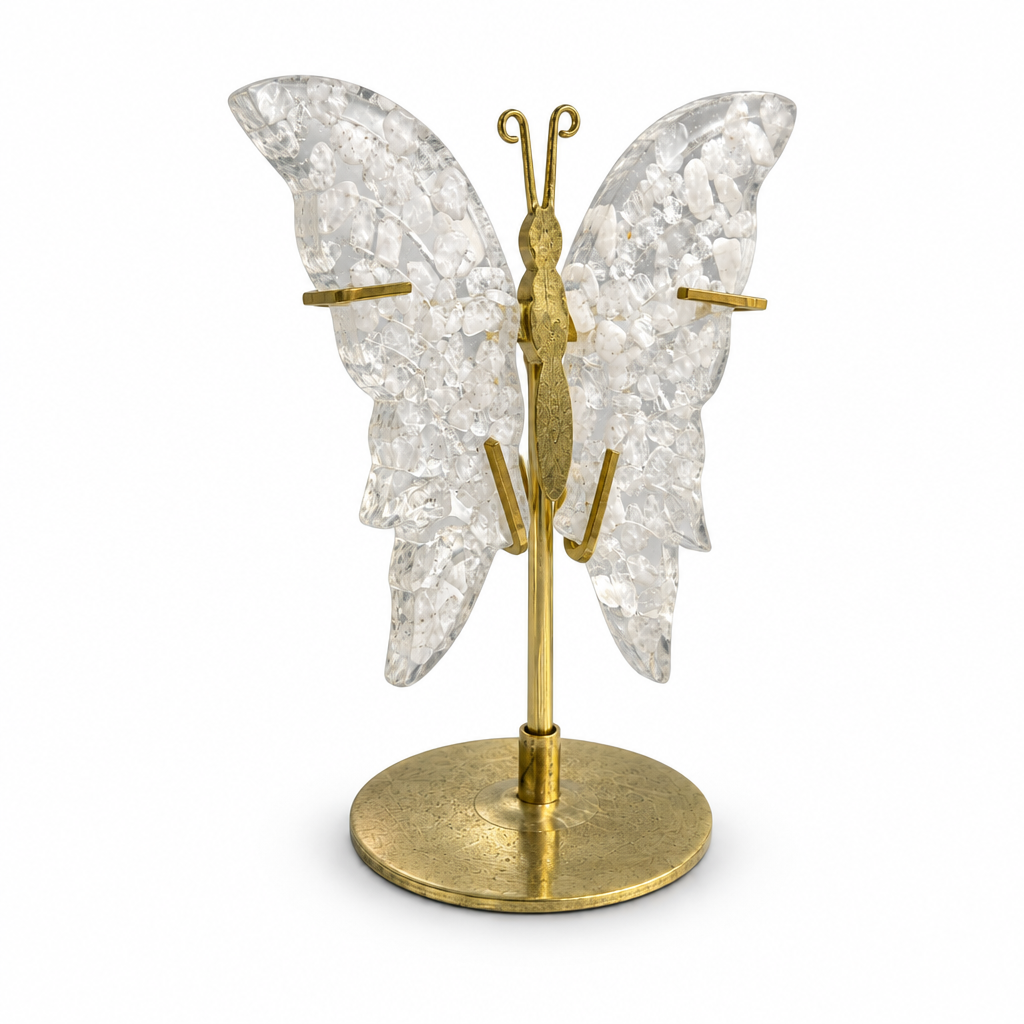 Mariposa de cuarzo cristal con chips, segundo ángulo