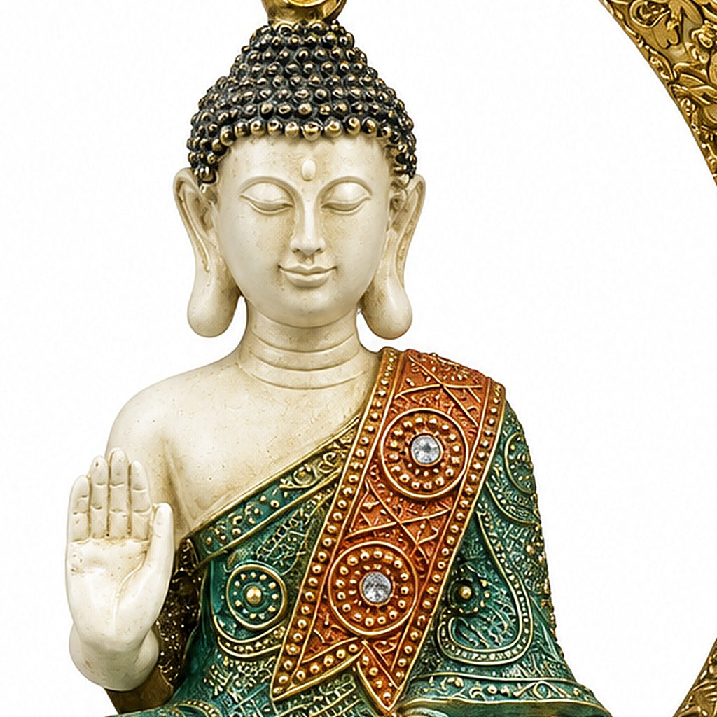 Buda con luna, detalle de la túnica