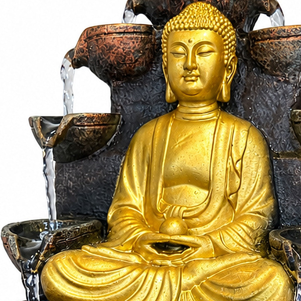 Fuente de agua Buda sentado, detalle de la figura