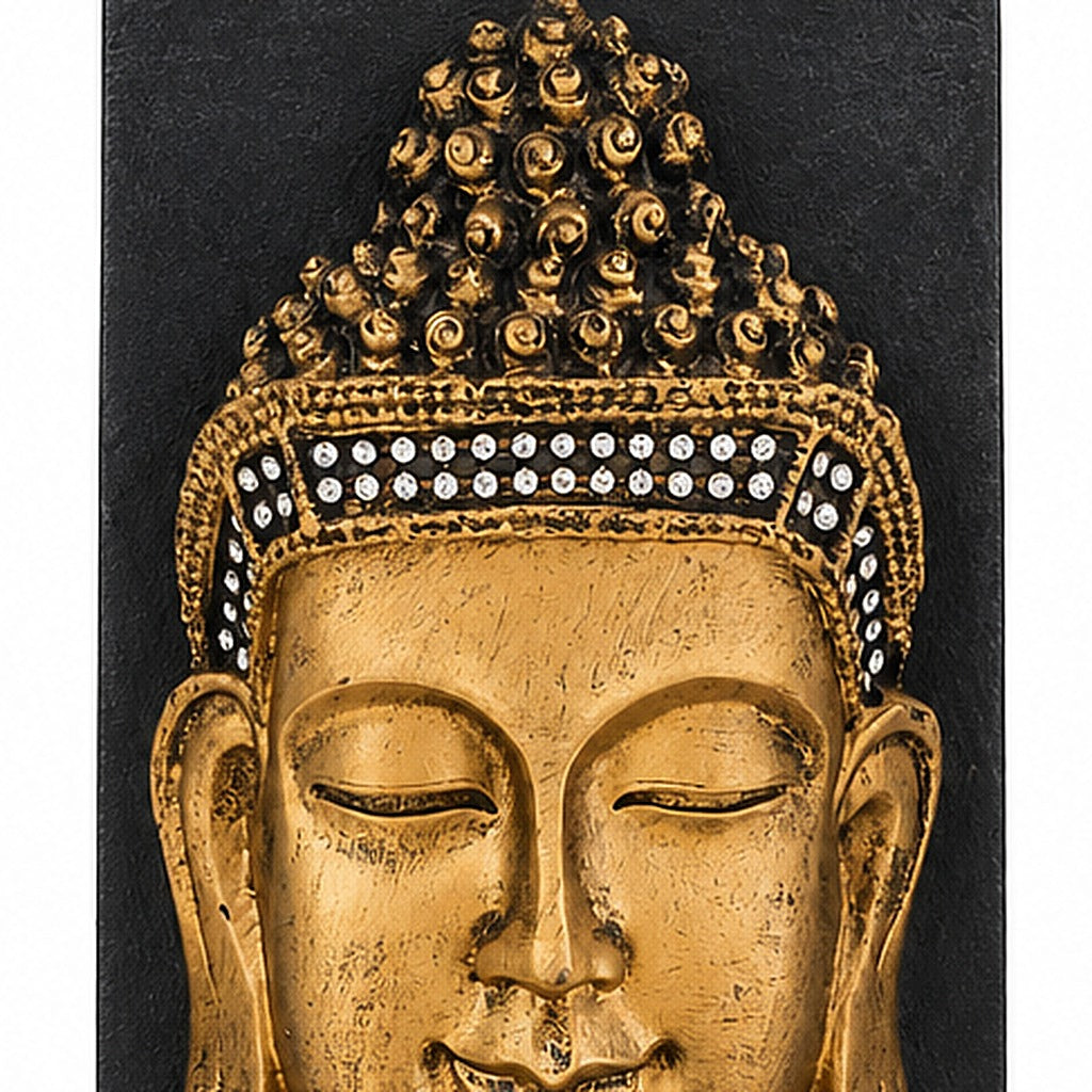Cabeza de Buda dorada, detalle del rostro