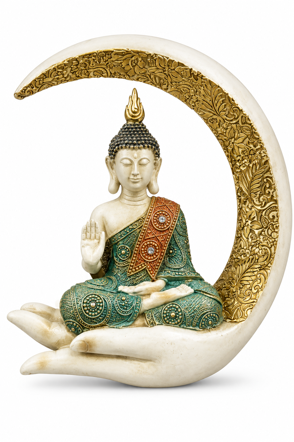 Buda con luna blanca y dorada