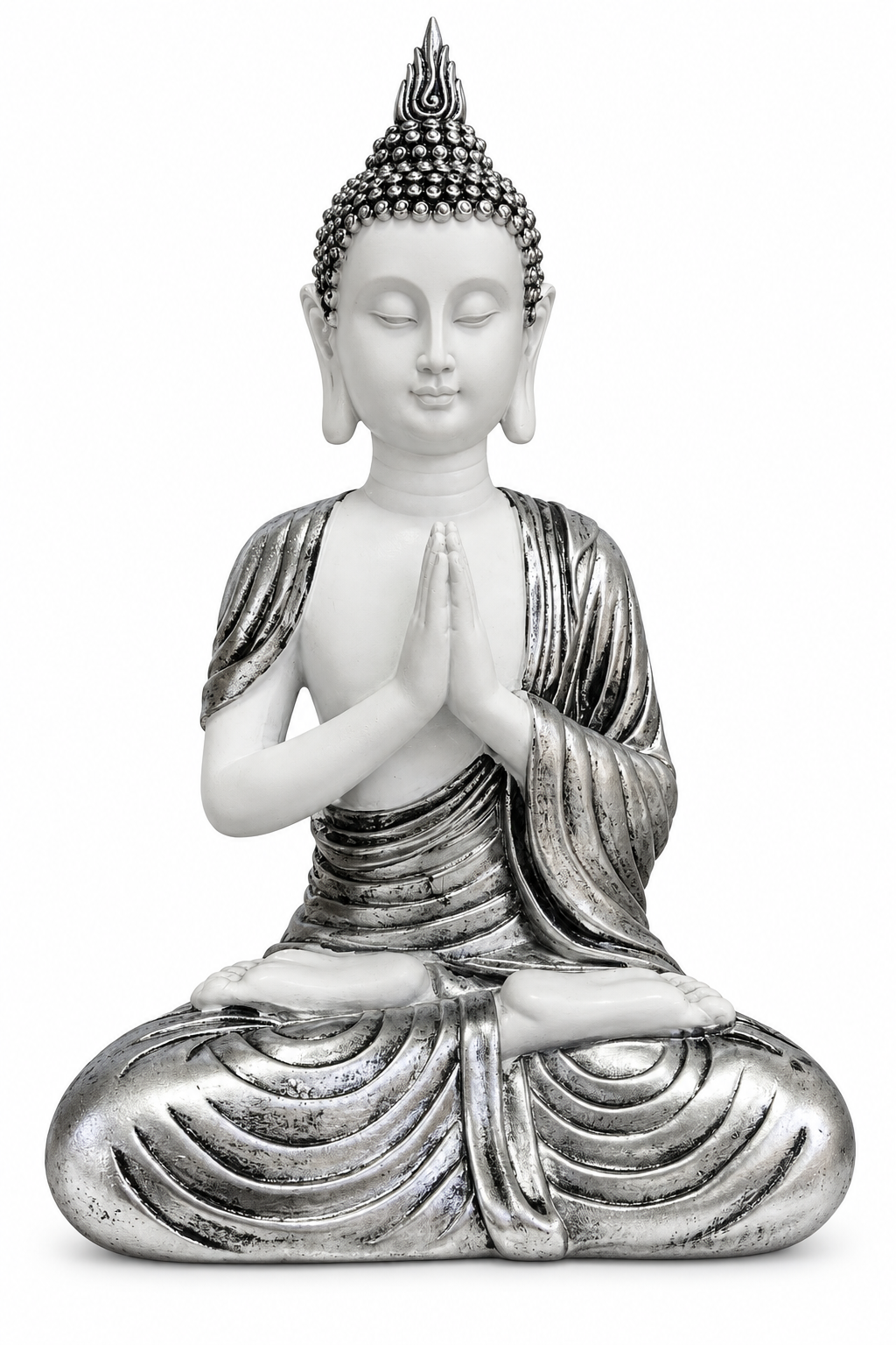 Buda gris plateado en oración